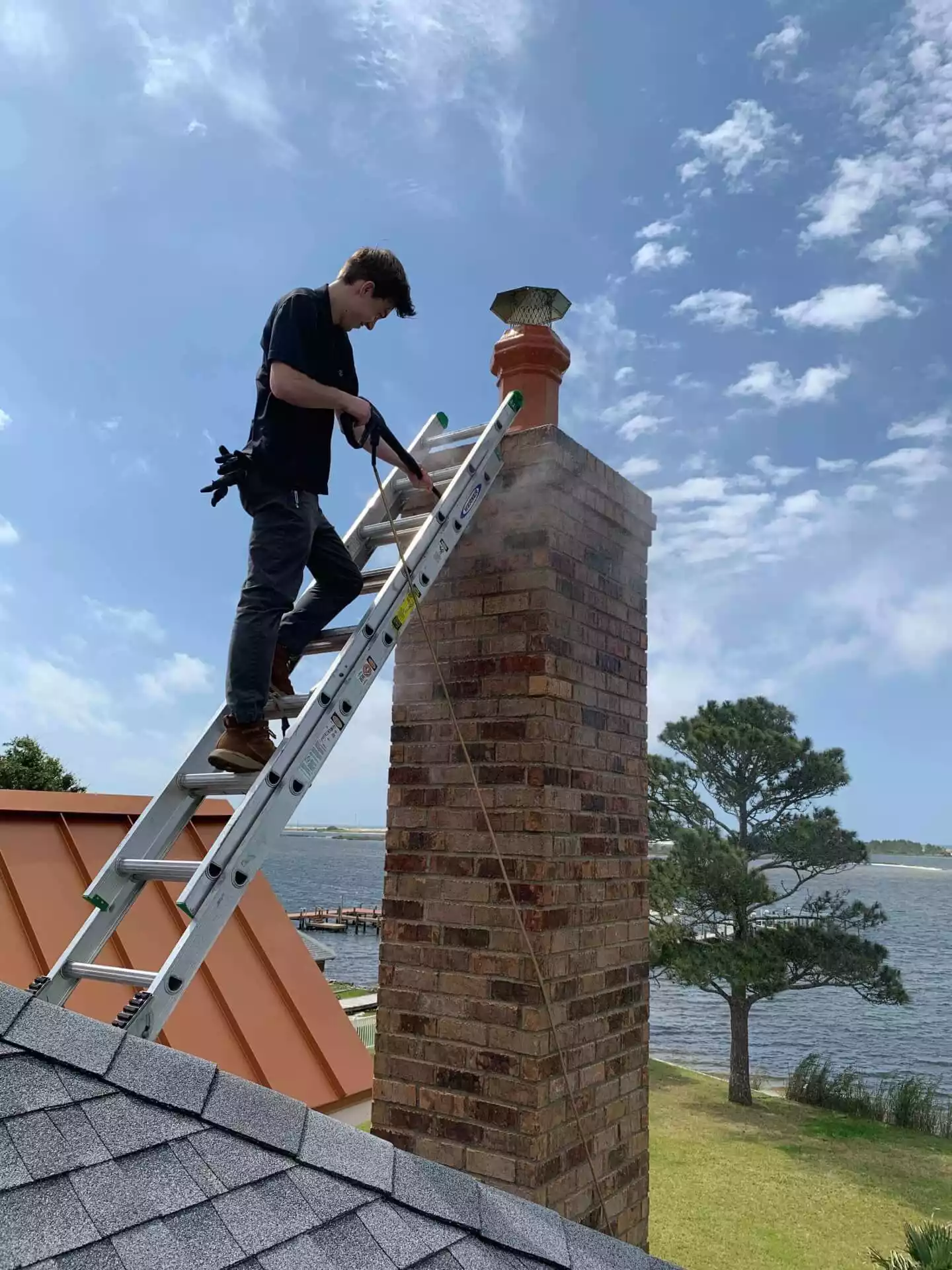 Sweeping the top of a chimney